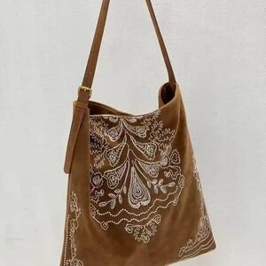 Boho Embroidered Shoulder Bag – Large Capacity with Adjustable Strap Brown